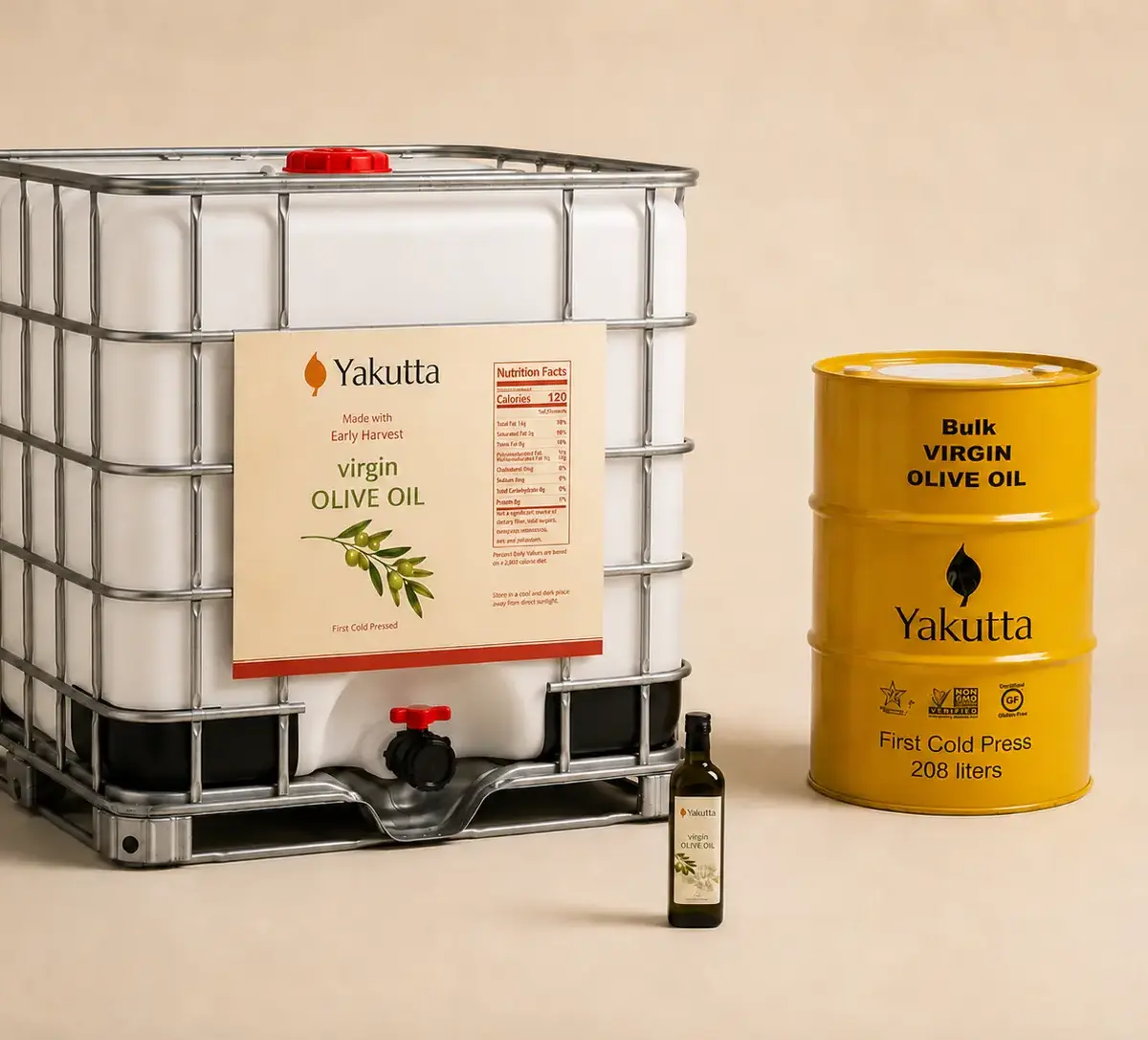 Yakutta's bulk virgin olive oil in IBC - barrel - bottle-