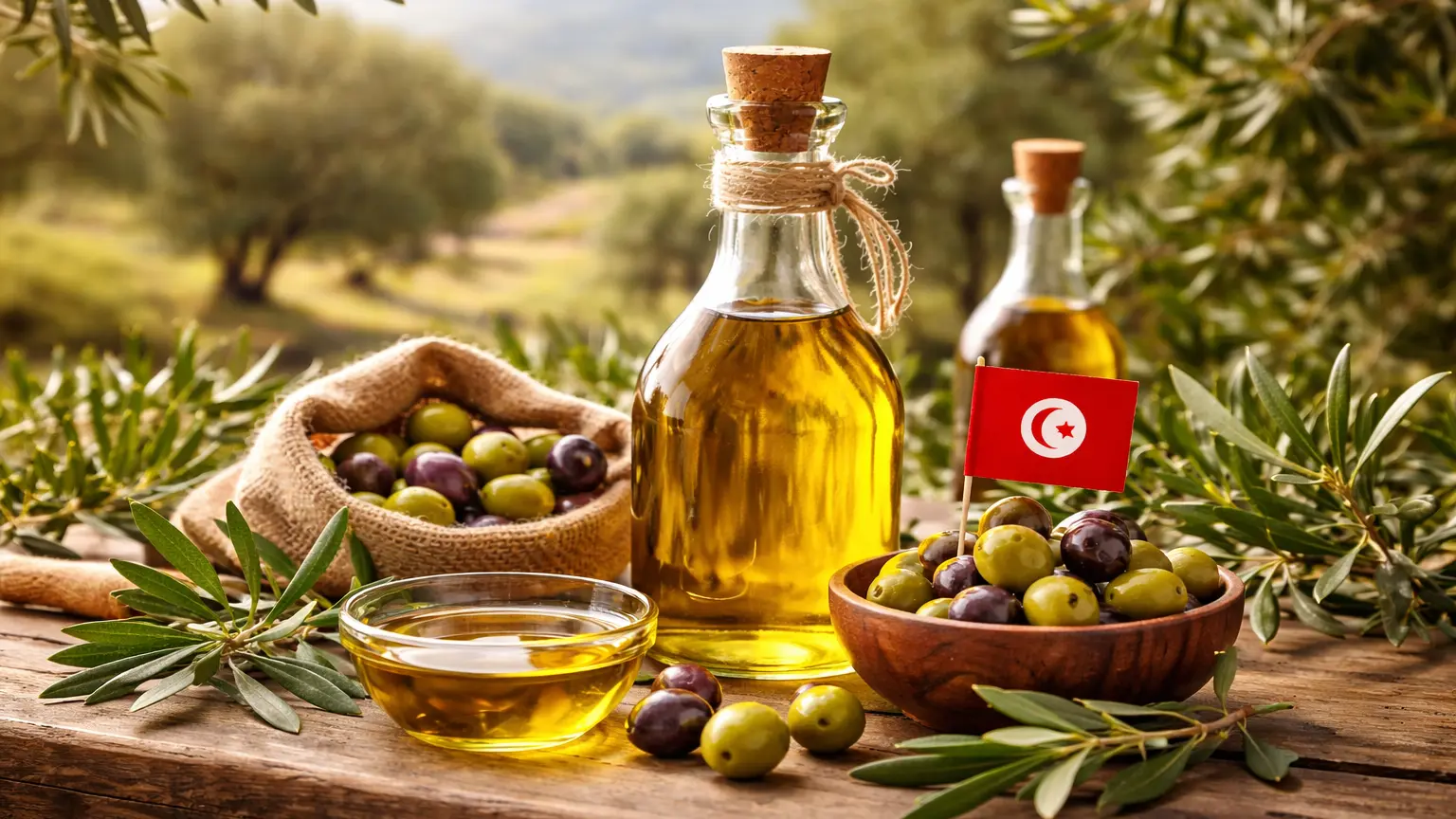 Tunisian olive oil in sunlight