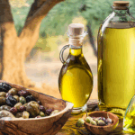 olive oil bottles in olive farm