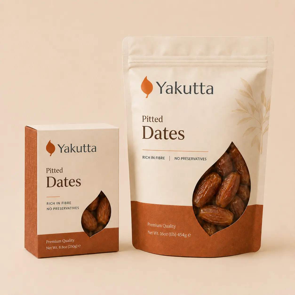 Yakutta's pitted dates in 500g and 250g packaging size